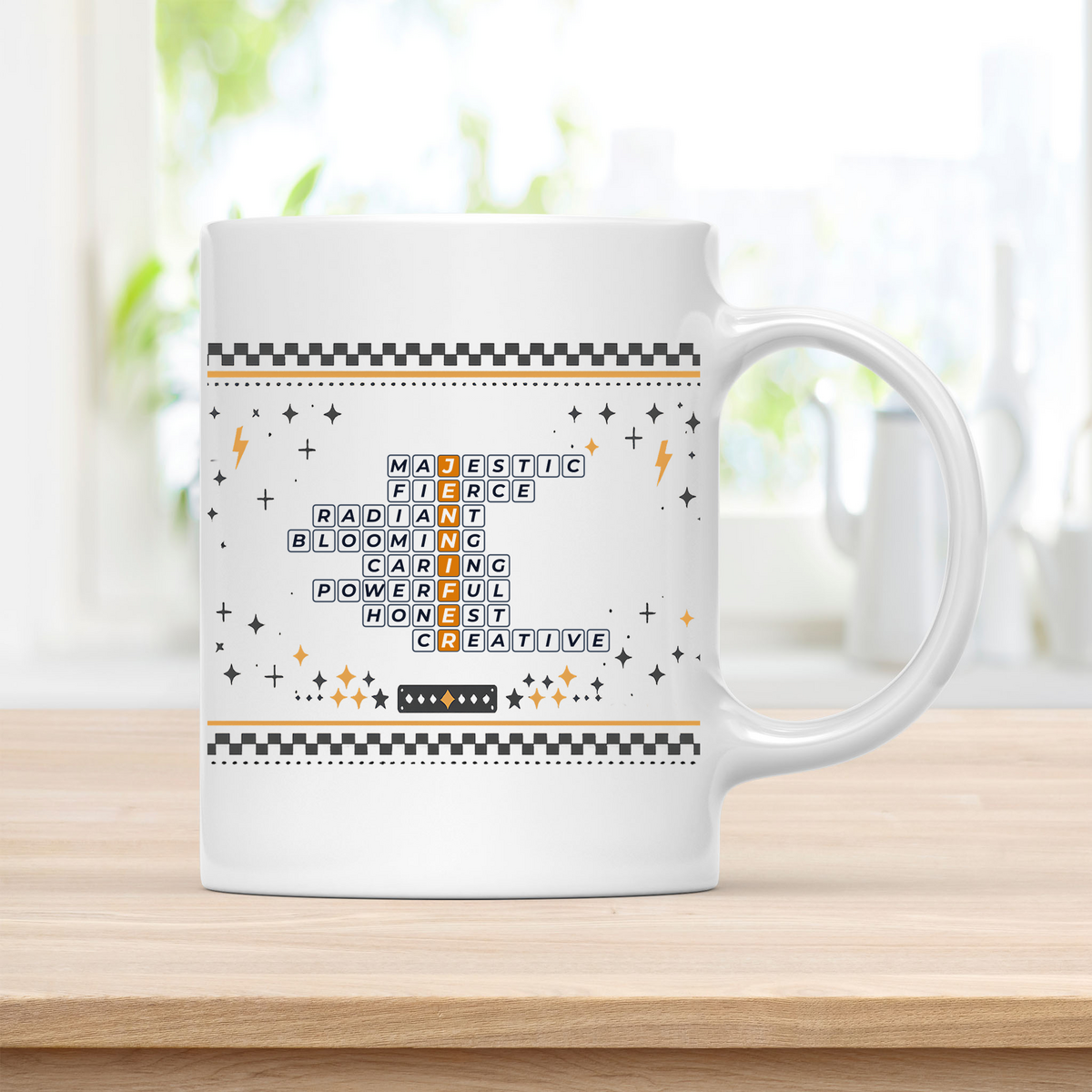 Jennifer Mug - Playful Crossword Design - 11oz Ceramic Mug customcat