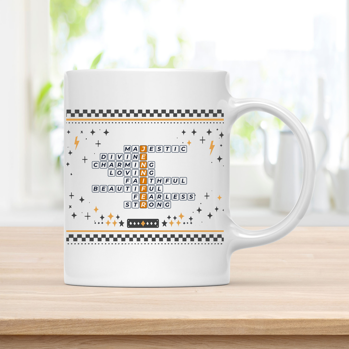 Jennifer Mug - Playful Crossword Design - 11oz Ceramic Mug customcat