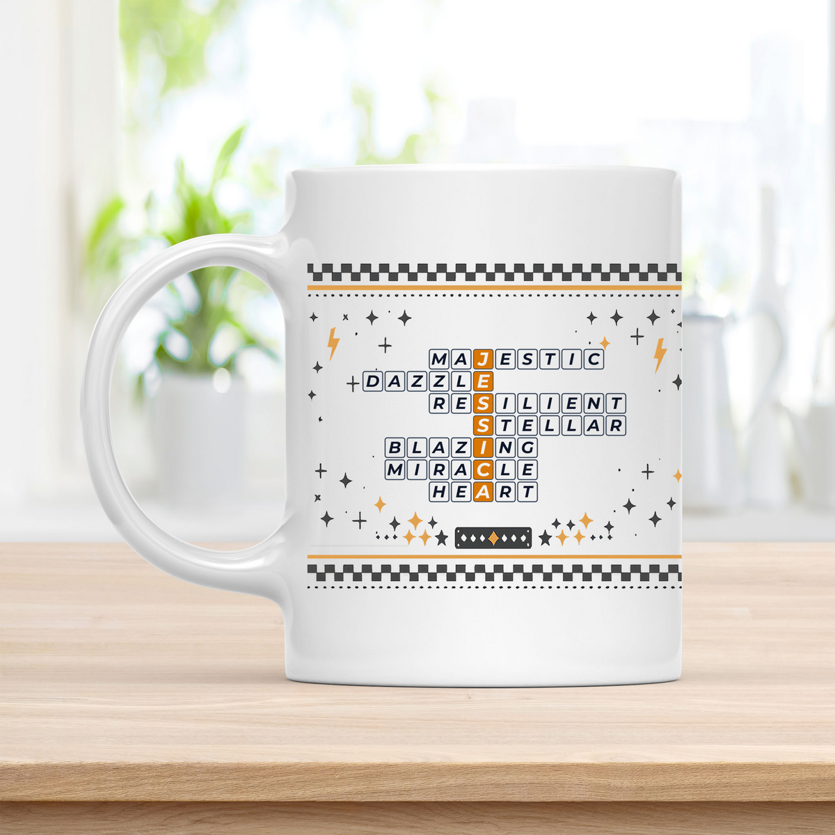 Jessica Mug - Playful Crossword Design - 11oz Ceramic Mug customcat