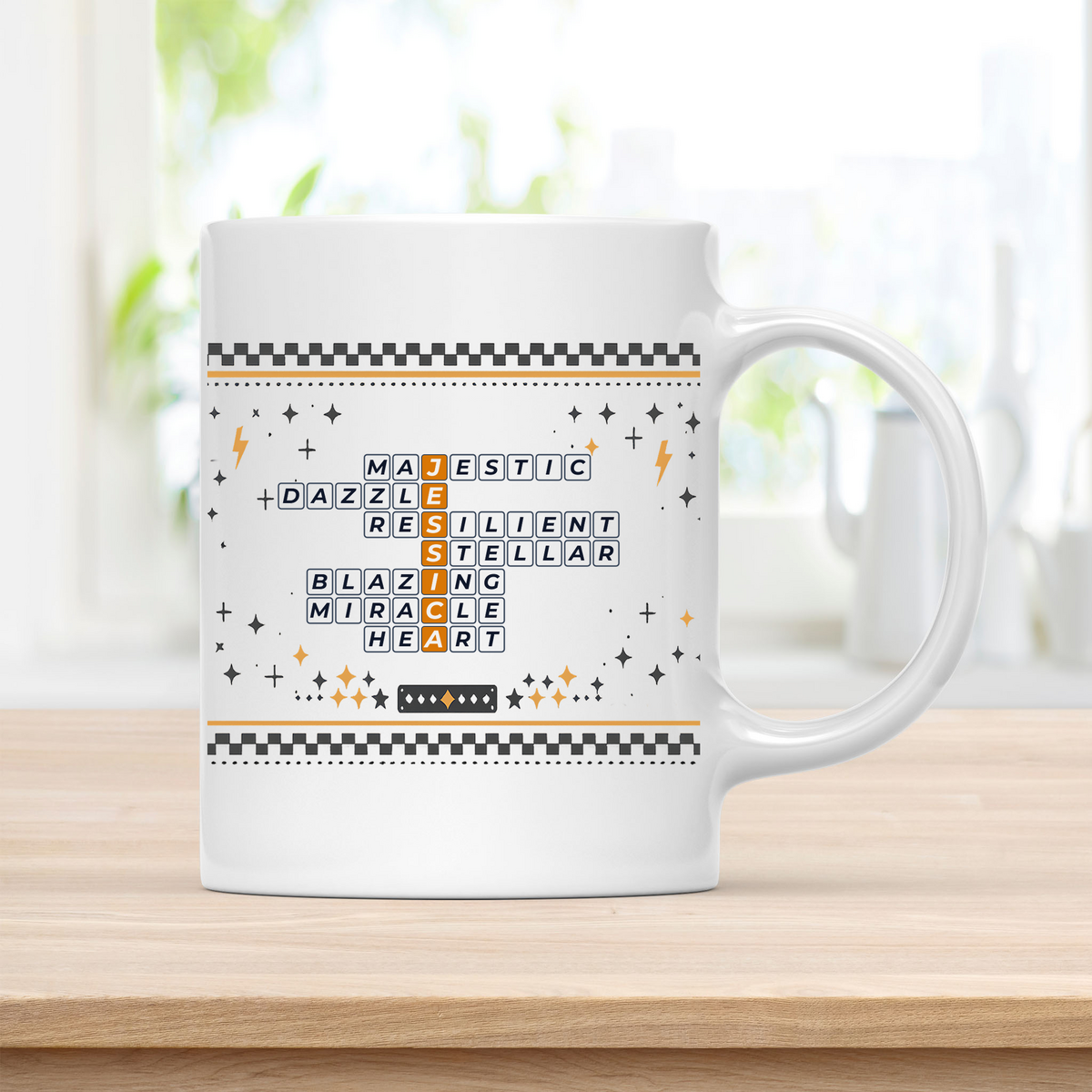 Jessica Mug - Playful Crossword Design - 11oz Ceramic Mug customcat