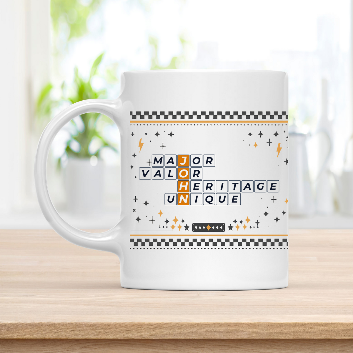 John Mug - Playful Crossword Design - 11oz Ceramic Mug customcat