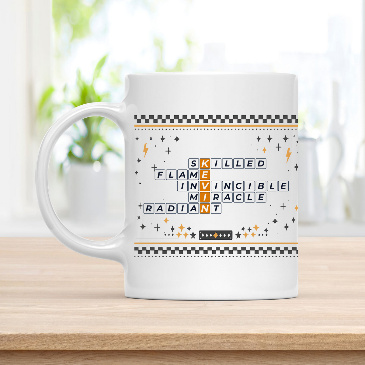Kevin Mug - Bold Crossword Typography - 11oz Ceramic Mug customcat