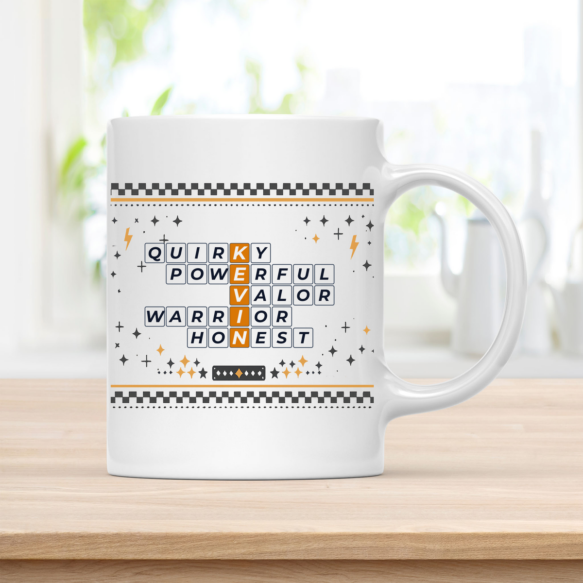Kevin Mug - Playful Crossword Design - 11oz Ceramic Mug customcat
