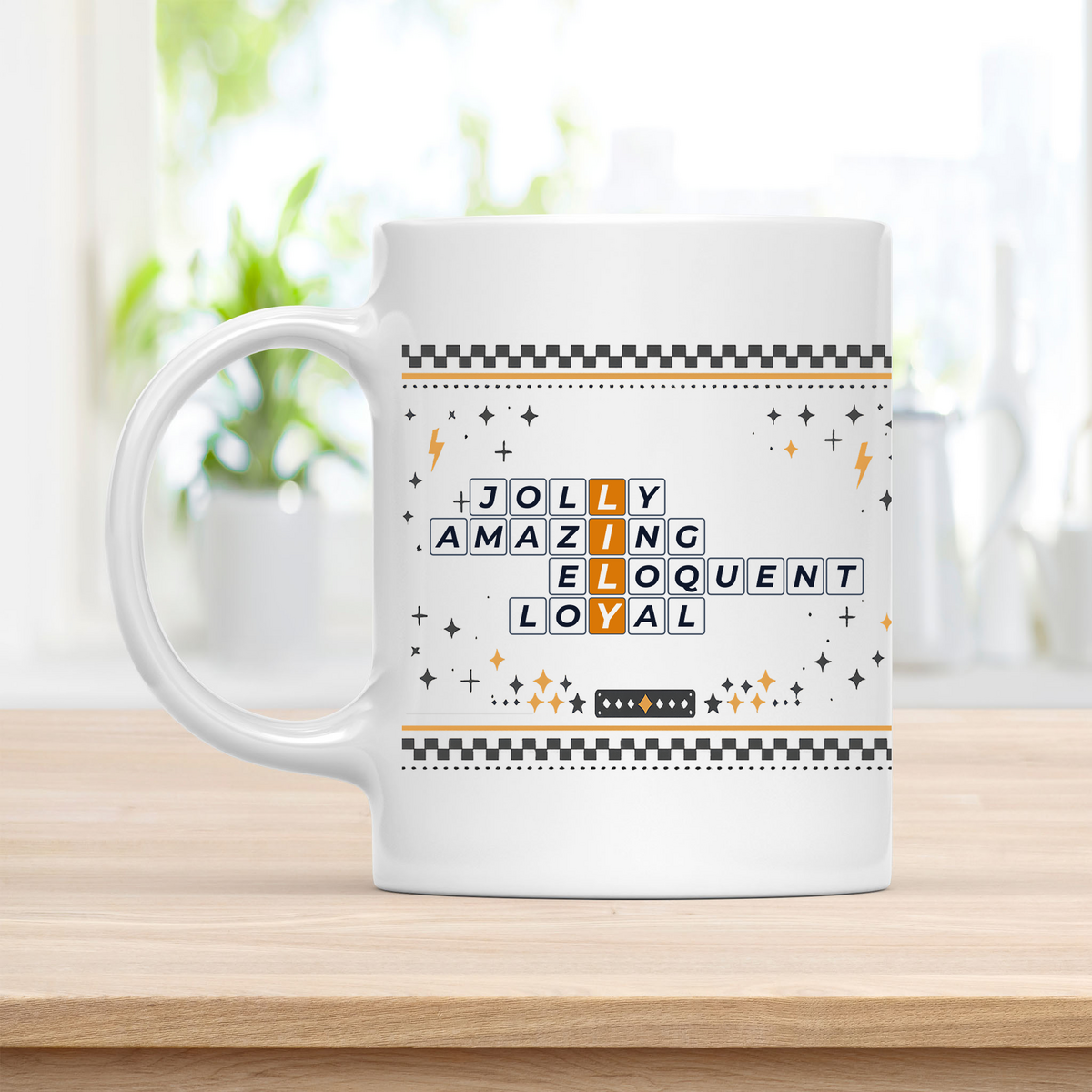 Lily Mug - Playful Crossword Design - 11oz Ceramic Mug customcat