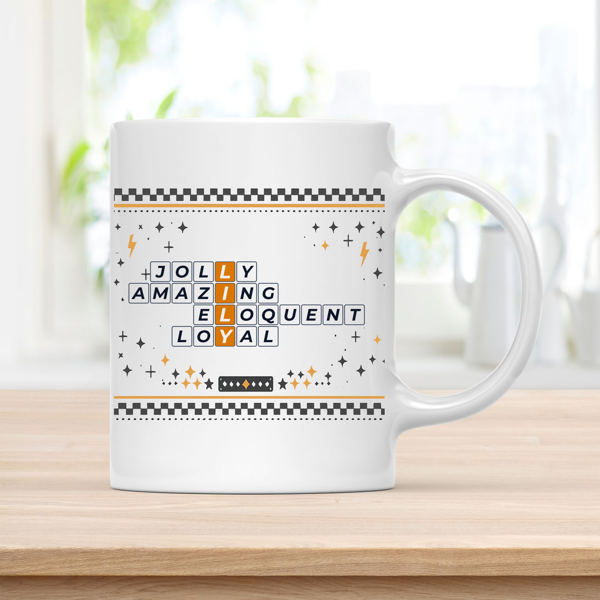 Lily Mug - Playful Crossword Design - 11oz Ceramic Mug customcat