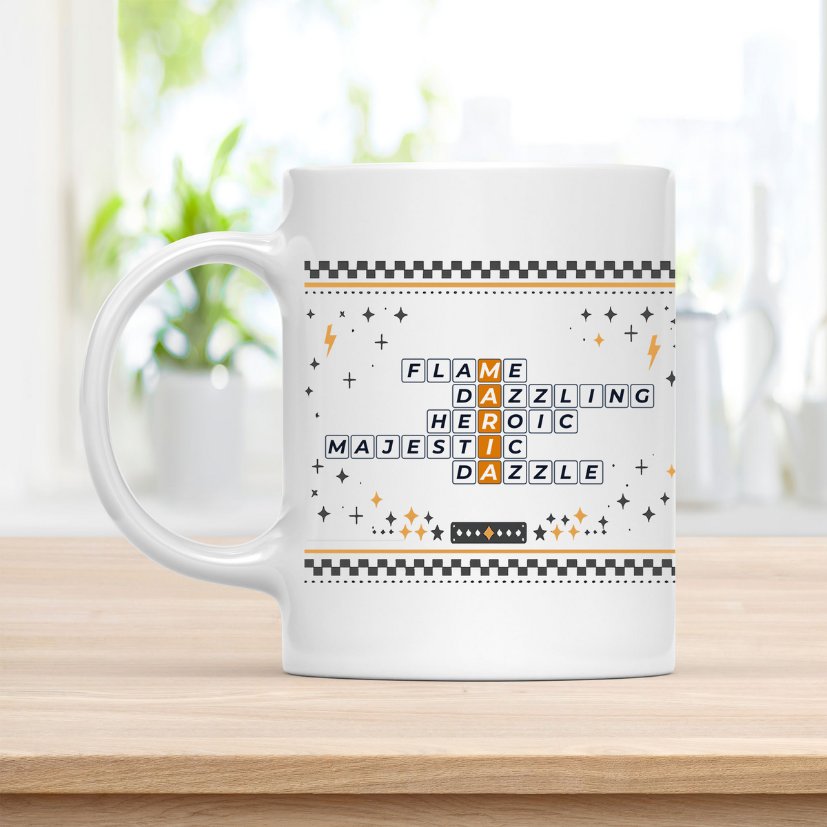 Maria Mug - Playful Crossword Design - 11oz Ceramic Mug customcat