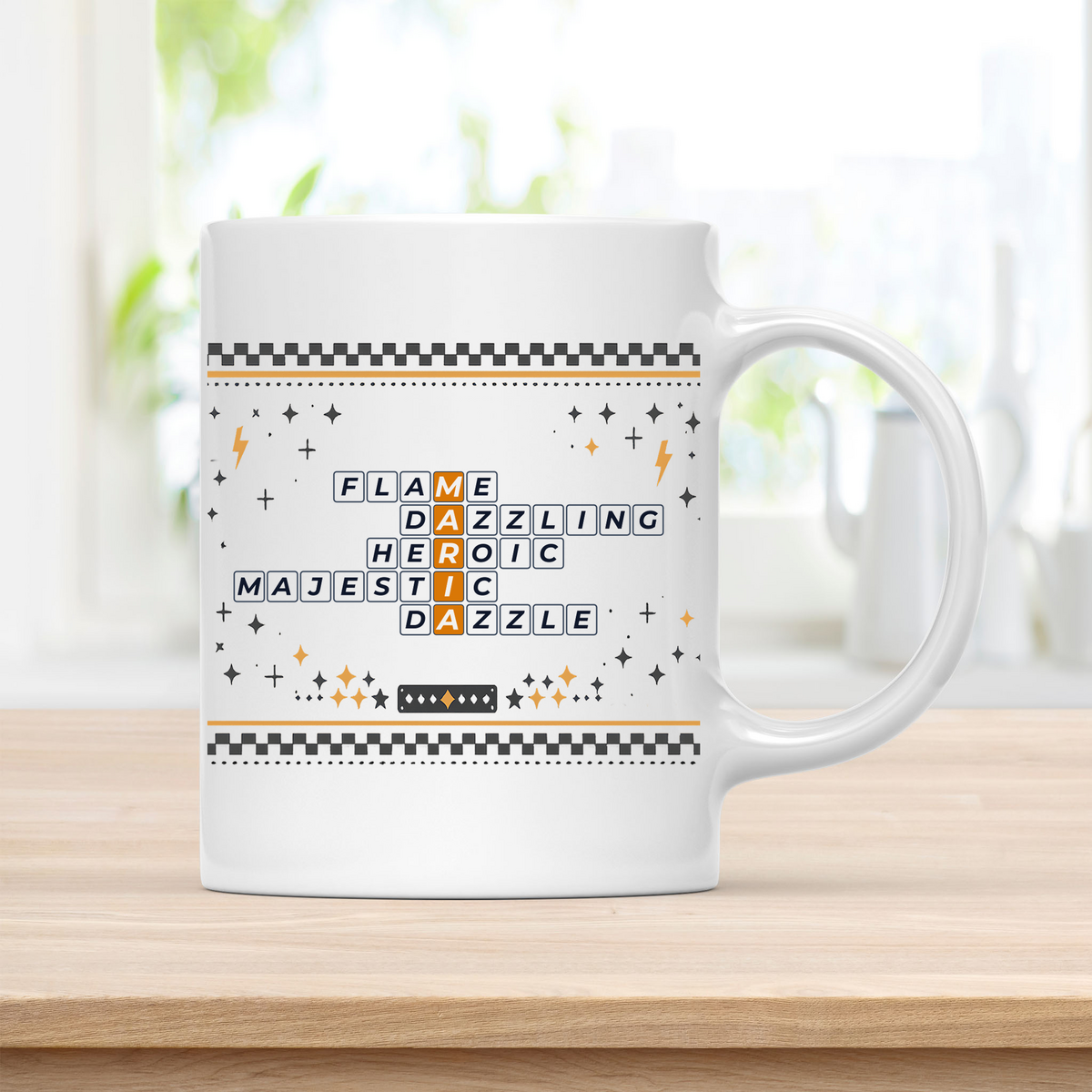 Maria Mug - Playful Crossword Design - 11oz Ceramic Mug customcat