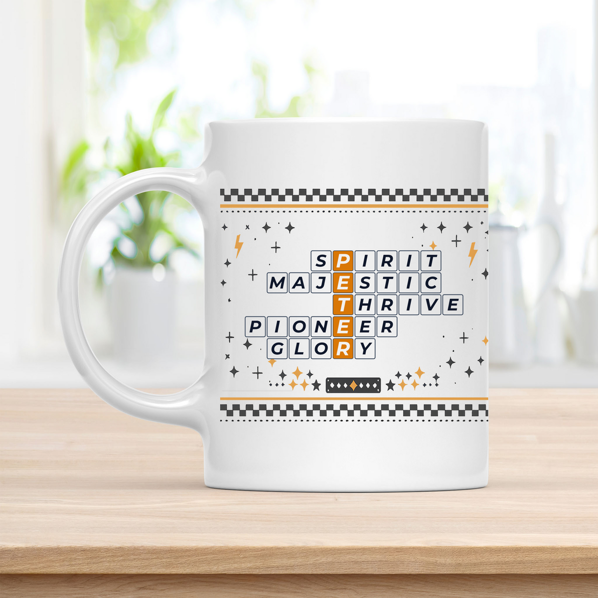 Peter Mug - Geometric Crossword Design - 11oz Ceramic Mug customcat