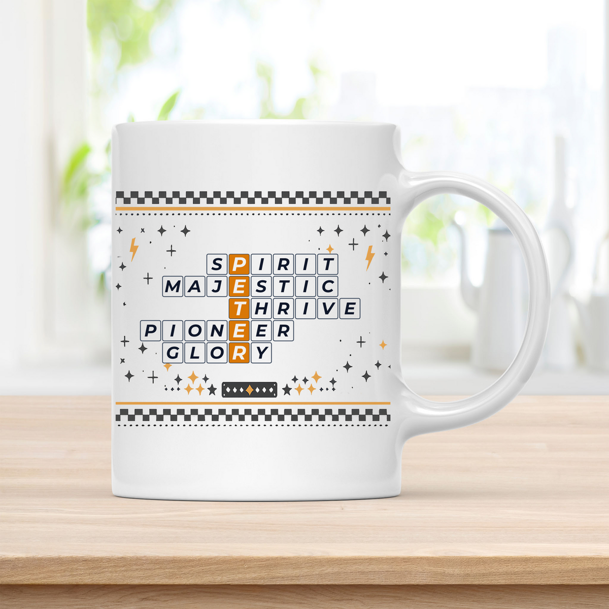 Peter Mug - Geometric Crossword Design - 11oz Ceramic Mug customcat