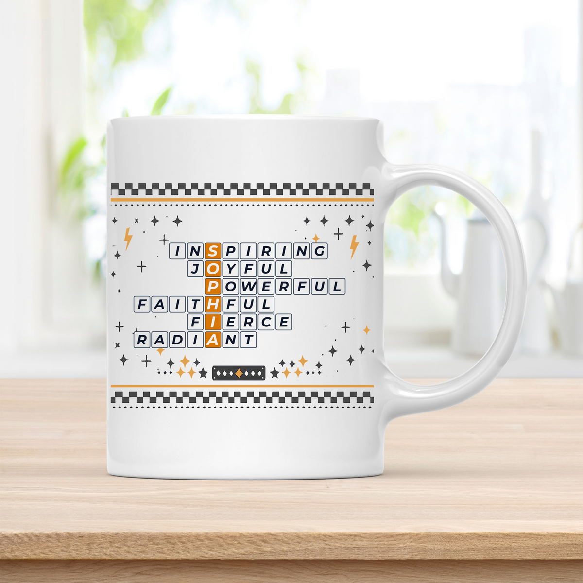 Sophia Mug - Playful Crossword Design - 11oz Ceramic Mug customcat